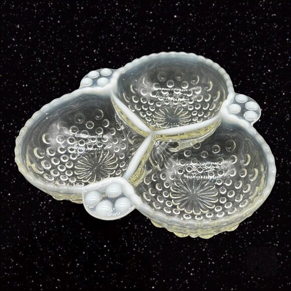 Anchor Hocking Opalescent Moonstone Relish Candy Dish Divided Bowl 1.5”T 6.5”W - Picture 12 of 12
